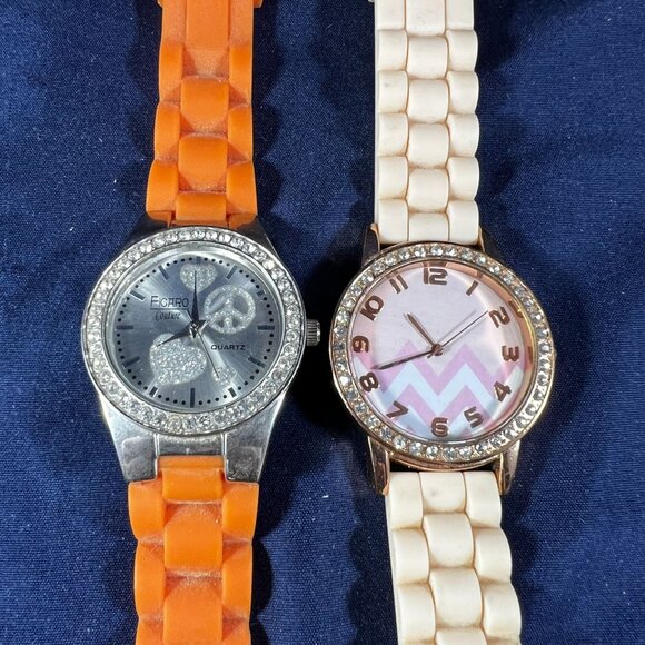 Set Of 2 Figaro Ladies Watches - Needs Batteries - With Rhinestone Bezels & Sil - Picture 2 of 2